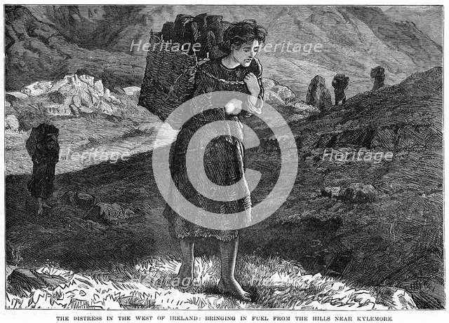 The Distress in the West Ireland: Bringing in Fuel from the Hills near Kylemore, 19th century. Artist: Unknown