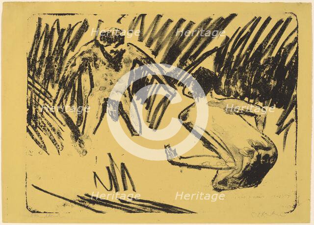 Men Splashing in the Reeds, 1910. Creator: Ernst Kirchner.