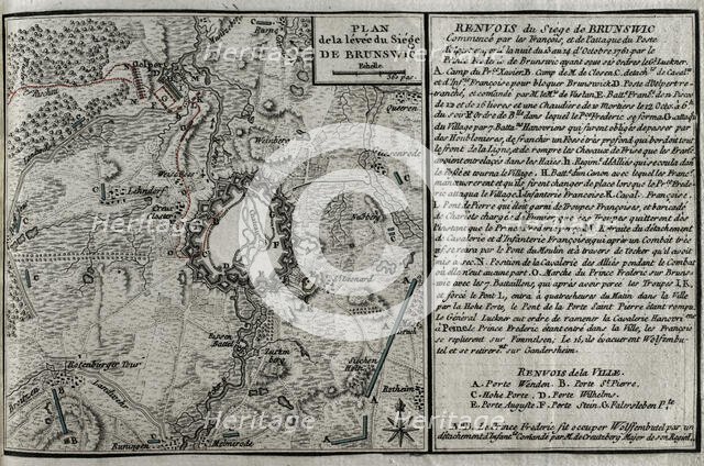 Seven Years War (1756-1763): Map of the rising of the Siege of Brunswick, 1761 (1765). Creator: Jean de Beaurain.