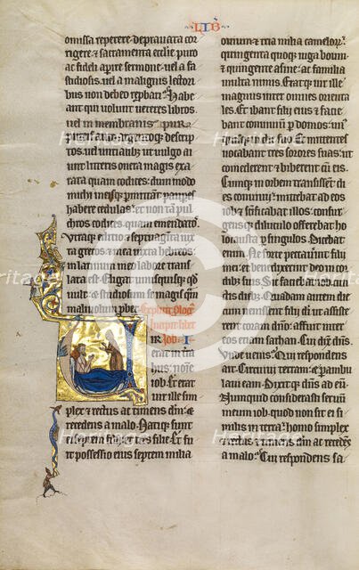 Initial V: Job Derided by his Wife; Marquette Bible, about 1270. Creator: Unknown.