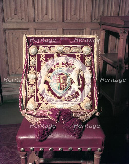 Chair decorated with the Royal Coat of Arms, 1953. Creator: Arthur Charles Kirby Ware.