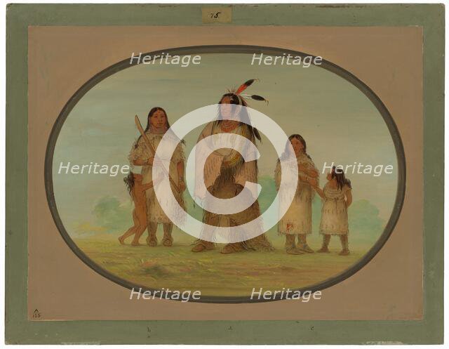 Assinneboine Warrior and His Family, 1861/1869. Creator: George Catlin.