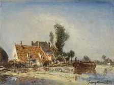 Houses on a Waterway near Crooswijk, 1874. Creator: Johan Barthold Jongkind.