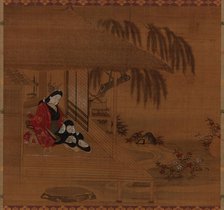 Garden; interior and seated girl, Edo period, 1615-1868. Creator: Furuyama Moroshige.