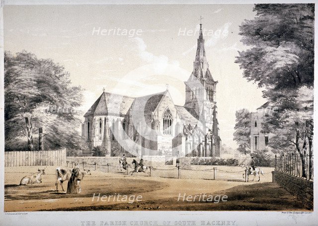 The Church of St John of Jerusalem, Hackney, London, c1850. Artist: CJ Greenwood