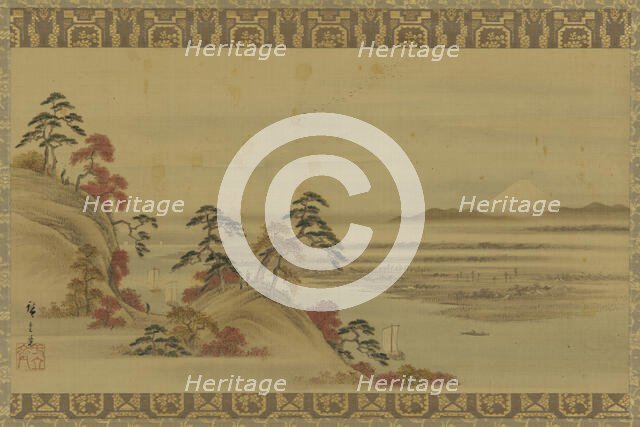 River landscape: red foliage and Mount Fuji, Edo period, mid 19th century. Creator: Utagawa Hiroshige II.