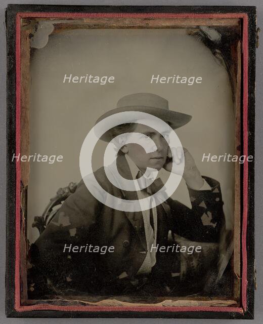 Portrait of a Seated Man Wearing a Stetson Hat, about 1860. Creator: Unknown.
