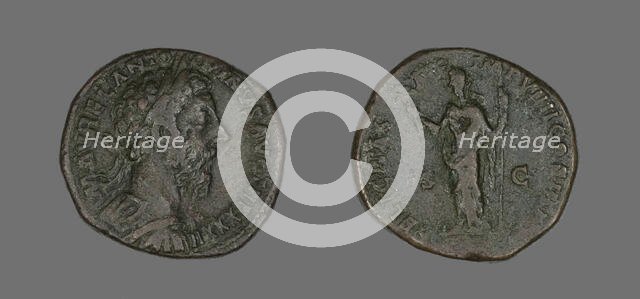 Sestertius (Coin) Portraying Emperor Antoninus Pius, December 177-December 178. Creator: Unknown.