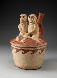 Spout Vessel Depicting Two Skeletal Figures in Erotic Scene Attached to Handle, 100 B.C./A.D. 500. Creator: Unknown.