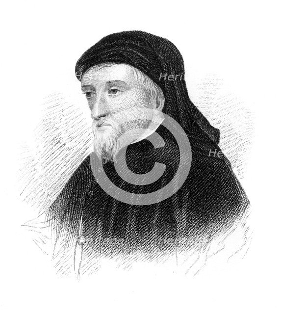 Geoffrey Chaucer, 14th century English author, poet, philosopher, bureaucrat, and diplomat, (c1850). Artist: Unknown
