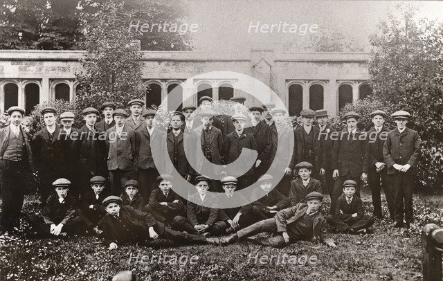 Rowntree boys on an outing pose in Bishopthorpe Palace Gardens, York, Yorkshire,1909. Artist: Unknown