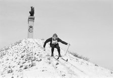 Downhill skiing on the slopes around the castle, Landskrona, Sweden, 1970. Artist: Unknown