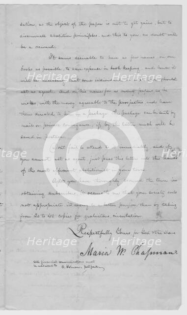 Letter from abolitionist soliciting for Cradle of Liberty distributors, 1839-03-25.  Creator: Unknown.