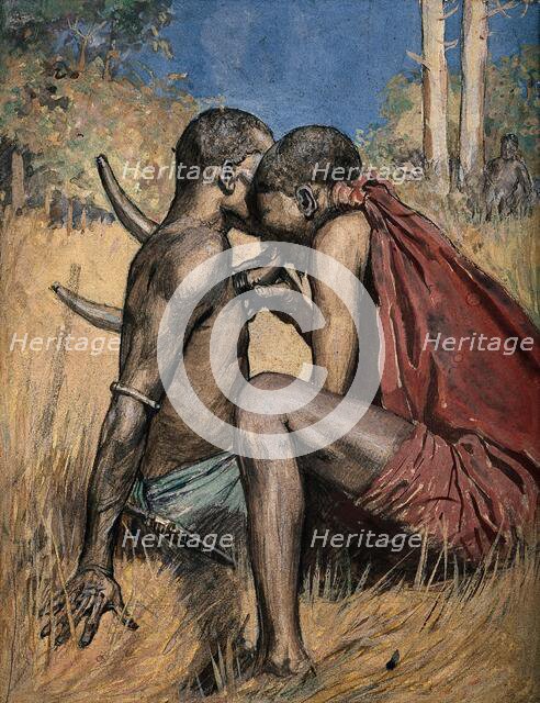 An African medicine man or shaman applying the technique of cupping to a patient... Creator: Unknown.