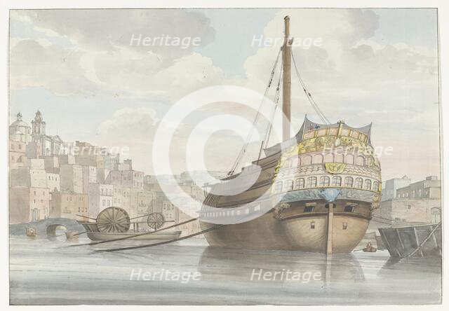 View of harbour with galleon near the wharf, 1778. Creator: Louis Ducros.