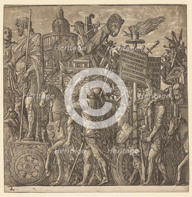 The Triumph of Julius Caesar: Colossal Statues and Siege Equipment, 1593-99. Creator: Andrea Andreani (Italian, about 1558-1610).