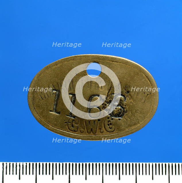 Maritime Colliery, lamp check (brass), c1890-1910. Creator: Unknown.