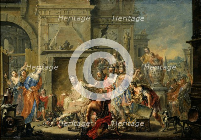 Manius Curius Dentatus refusing the Bribes of the Samnites. Artist: Platzer, Johann Georg (1704-1761)