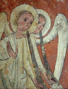 Mural of a sepulchral monument from San Pablo de Casserres, representing angels with long trumpet…