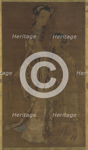 Courtesans with fan and flute, Qing dynasty, 17th-18th century. Creator: Unknown.