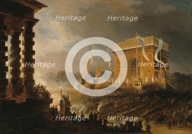 Fête de la Fraternité à l'arc de triomphe de l'Étoile, le soir du 20 avril 1848, 1848. Creator: Champin, Jean-Jacques (1796-1860).