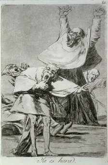 Los Caprichos, series of etchings by Francisco de Goya (1746-1828), plate 80: 'Ya es hora' (It is…