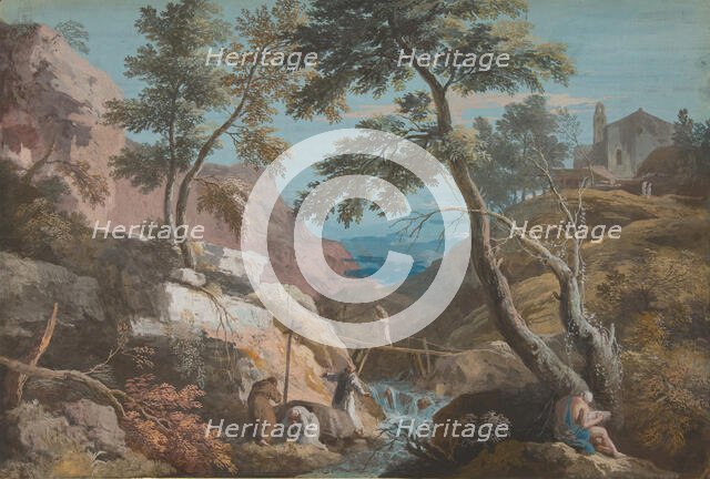 Mountainous Landscape with Hermits, ca. 1700-1730. Creator: Marco Ricci.
