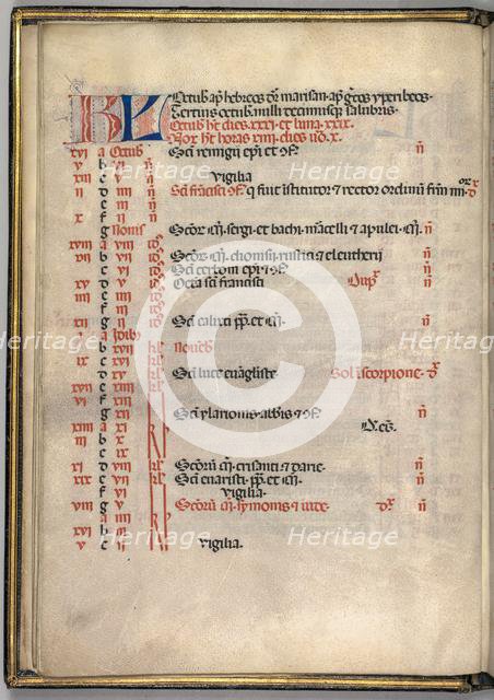 Missale: Fol. 7v: October Calendar Page, 1469. Creator: Bartolommeo Caporali (Italian, c. 1420-1503).