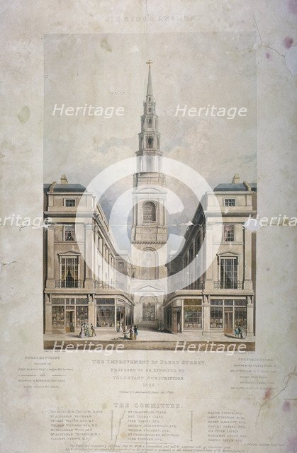 View of St Bride's Avenue including the premises of Pitman and Ashfield, City of London, 1825. Artist: T Kearnan