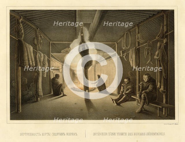 Interior of a Yurt in a Koryak Permanent Settlement, 1856. Creator: Ivan Dem'ianovich Bulychev.
