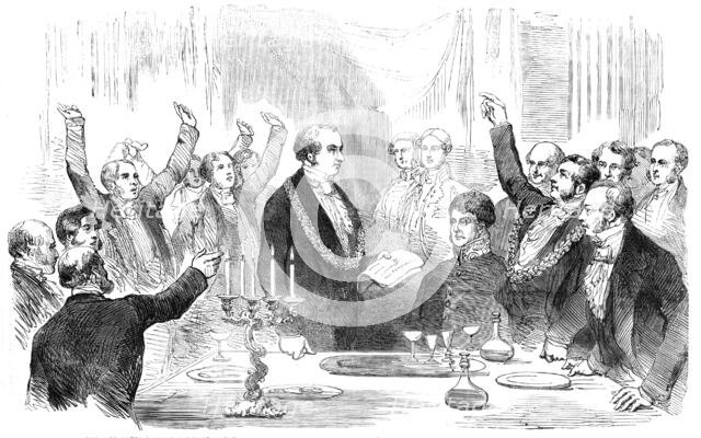 The Lord Mayor reading the News of the Victory on the Alma at the Sheriff's Inauguration..., 1854. Creator: Unknown.