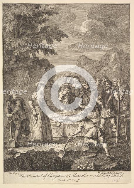 The Funeral of Chrystom & Marcella vindicating herself (Six Illustrations for Don..., 1756 or after. Creator: William Hogarth.