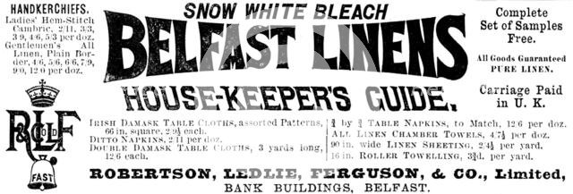 Advertisement for Belfast Linens, 1890. Creator: Unknown.