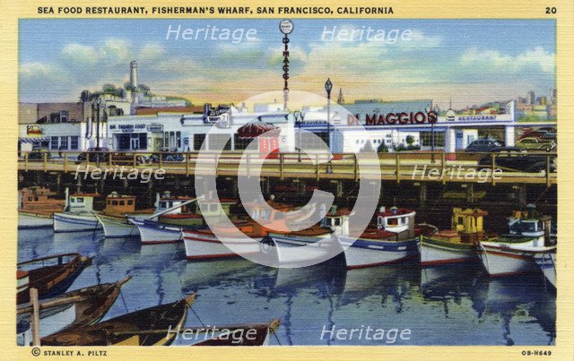 Seafood restaurant, Fisherman's Wharf, San Francisco, California, USA, 1940. Artist: Unknown
