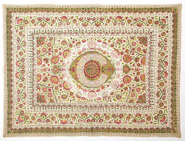 Bed cover with floral medallion pattern, late 1600s to early 1700s. Creator: Unknown.
