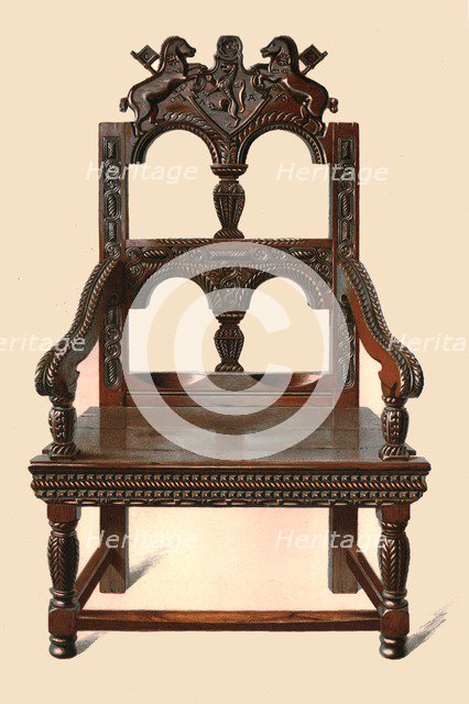 Oak Cacqueteuse chair, 1904. Artist: Shirley Slocombe.