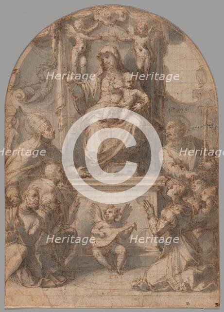 The Virgin Enthroned with Saints Gregory and James, and a Family of Donors, 1535/36. Creator: Perino del Vaga.