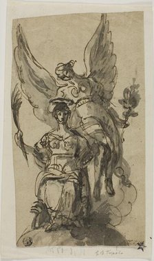 Seated Woman Crowned by Angel, n.d. Creator: Giovanni Battista Tiepolo.