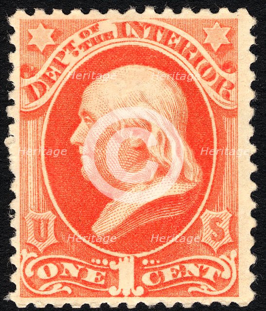 1c Franklin Interior Department single, 1879. Creator: Unknown.