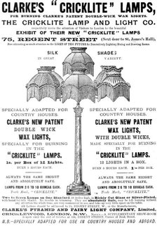 Advertisement for Clarke's "Cricklite" Lamps, 1898. Creator: Unknown.