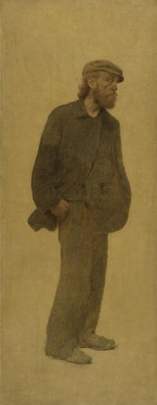 La Bouchée de pain : homme de trois-quarts coiffé d'une casquette, mains dans les poches, c.1904. Creator: Fernand Pelez.