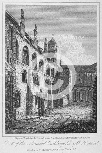 View of Christ's Hospital and a water pump, City of London, 1816. Artist: Edward John Roberts