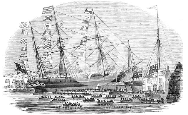 Launch of "The Braganza" steamer at Cowes, 1844. Creator: Unknown.