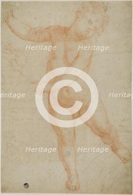 Putto Poised on Right Leg (recto); Sketch of a Draped Arm (verso), 1575/1600. Creator: Domenico Cresti.