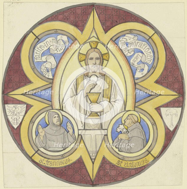 Christ with stole, chalice and host, beside him Saints Francis and Anthony, 1855. Creator: Eduard von Steinle.