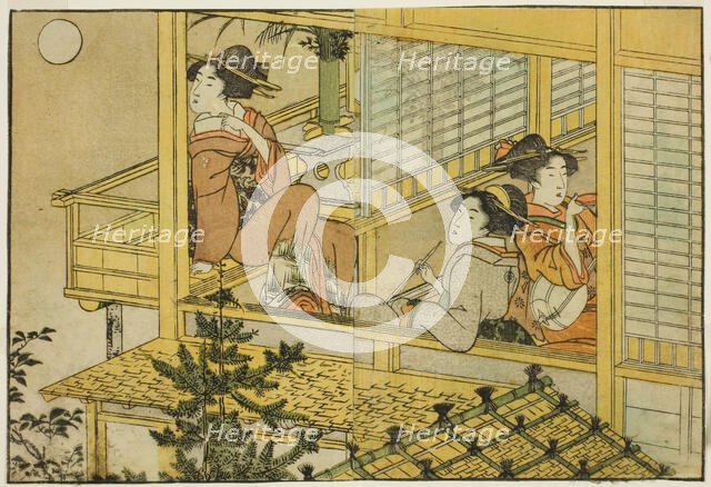 Moon-Viewing Party, from the illustrated book "Picture Book: Flowers of the Four Seasons..., 1801. Creator: Kitagawa Utamaro.