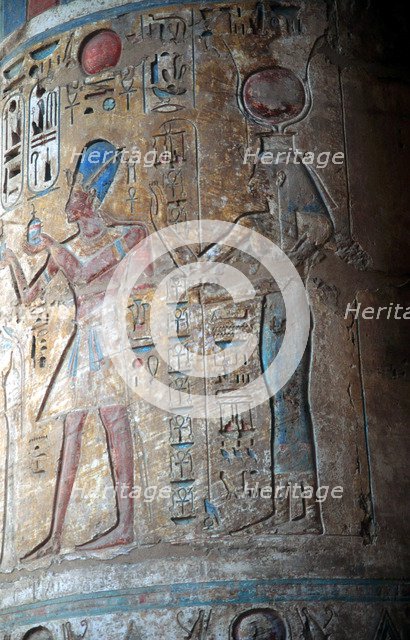 Goddess Isis with King Tuthmosis III, Ancient Egyptian, 15th century BC. Artist: Unknown