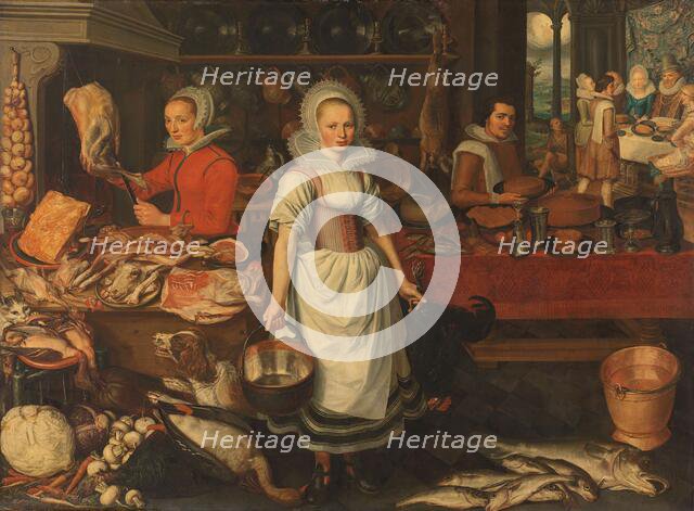 Kitchen Scene with the Parable of the Rich Man and Poor Lazarus, 1610-1620. Creator: Pieter Cornelisz. van Rijck.