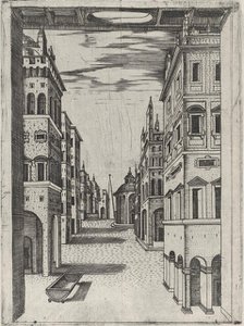 Design for a Stage Set Depicting a Perspectival View of an Ideal Renaissance City, ..., ca. 1550-60. Creator: Anon.