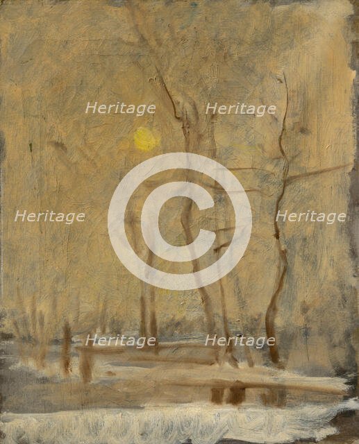 Winter Sun in a Landscape with a Brook. Motif from Strázky, 1900-1910. Creator: Ladislav Mednyanszky.